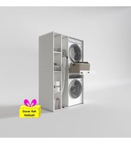 Kenzlife çamaşır-kurutma makinesi dolabı gutas sol byz 187*120*60 çekmeceli + tekli duvar rafı hediye (Beyaz)