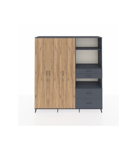 Hyperion Dolap 12 Raflı 4 Çekmeceli Tek Askılı 220x44x243 Antrasit-Çam/Antrasit