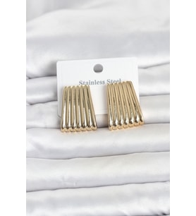 316L Çelik Gold Renk Çizgili Plaka Model Kadın Küpe 5886 - 1OL3232-9051