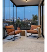 SLLER 2'li Şık Dekoratif Berjer-Metal İskelet ,Suni Deri Kaplama , Modern Tasarım (Taba)