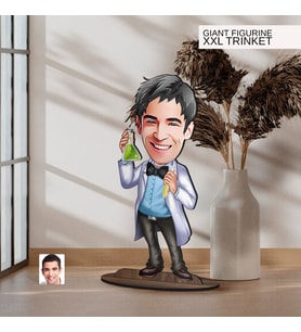 BK Gift Kişiye Özel Kimyager Karikatürlü Büyük Boy Ahşap Biblo-1 Arkadaşa Hediye , Sevgiliye Hediye, Kişiye Özel Biblolar