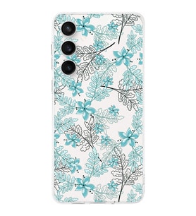 PrintiFy S24 FE ile Uyumlu Kamera Korumalı Floral Su Yeşili Tasarımlı Şeffaf Silikon Kılıf