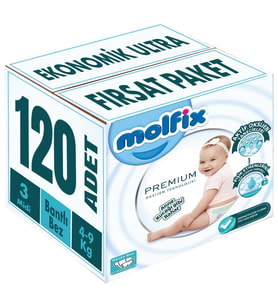 Molfix Premium Bebek Bezi Beden:3 (4-9KG) Midi 120 Adet Ekonomik Ultra Fırsat Pk