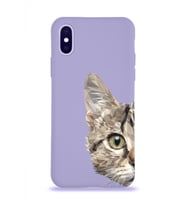 Apple iPhone X Uyumlu Lansman Kılıf Catface Tasarımlı İçi Kadife Kapak-Lila (Şeffaf)