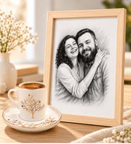Kişiye Özel Karakalem Fotoğraflı Ahşap Çerçeve ve Hayat Ağacı Porselen Kahve Fincanı