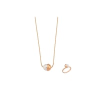 Tek Doğal İnci Kolye Yüzük İkili Set (Rose)