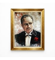Tablore The Godfather Vito Corleone Portresi Gold Çerçeveli Yağlı Boya Efektli Tablo