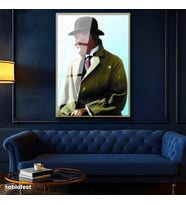 Altın Renk Metal Çerçeveli Tamperli Cam Tablo Atatürk Eldivenli Melon Şapka Atatürk Tablosu Duvar Dekoru
