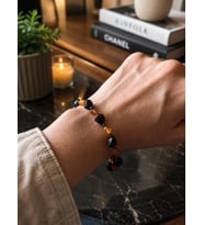 Kehribar Bileklik Gri Uzatma Zincirli Hematit Ara Taşlı Doğal Taş Kadın Erkek Bileklik