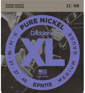 D'Addario EPN115 XL Pure Nickel Elektro Gitar Tel Seti - 11-48 Blues/Jazz Rock (Profesyonel) %100 Saf Nikel Sargı, 50'lerin Vintage Sıcak Tonları ve Yumuşak Çalım Hissiyatı