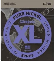 D'Addario EPN115 XL Pure Nickel Elektro Gitar Tel Seti - 11-48 Blues/Jazz Rock (Profesyonel) %100 Saf Nikel Sargı, 50'lerin Vintage Sıcak Tonları ve Yumuşak Çalım Hissiyatı