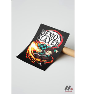 Demon Slayer Tanjiro Ateş Poster, Çerçevesiz Yüksek Kalite Duvar Afişi - Anime