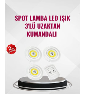 3 Lü Pilli Kablosuz Led Spot Lamba Seti Kumandalı Kolay Montaj Aydınlatma