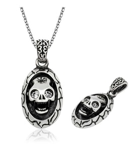 925 Ayar Oksit Kaplama Gümüş Kuru Kafa (Skull) Erkek Kolye