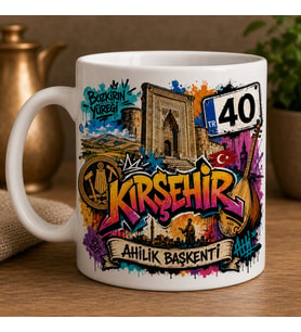 Kırşehir Temalı Hediyelik Kupa Bardak - 40 Plaka Ahilik Başkenti Sokak Sanatı ve Graffiti Baskılı Özel Tasarım Kupa