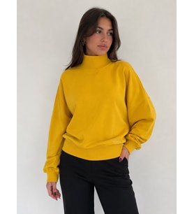 Kadın Oversize Sarı Yarım Balıkçı Yaka Triko Kazak