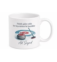 Curling Sporcusuna Özel Fırça ve Taş Çizimli Hedefe Doğru Kupa Bardak Hediye