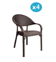 Omnipazar IRK-HK735 Bambu Rattan Desenli Plastik Bahçe Sandalye Koltuk 4'lü Set