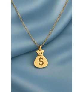 Kişiye Özel 925 Ayar Gümüş Şans Getiren Gold $ (Dolar) Detaylı Kese Kolye