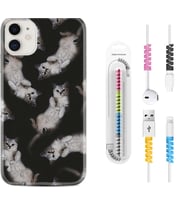 Apple iPhone 11 12 13 Mini Kılıf Kablo Koruma Spiral Silikon Sevimli Kedicikler 1785