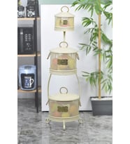 Metal Standlı 3 Katlı Delikli Patates Soğan Sarımsak Kovası Krem
