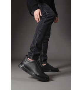 Enoch Erkek Siyah Deri Gizli Elastik Bantlı Hafif Tabanlı Klasik Sneaker Comfort Ayakkabı