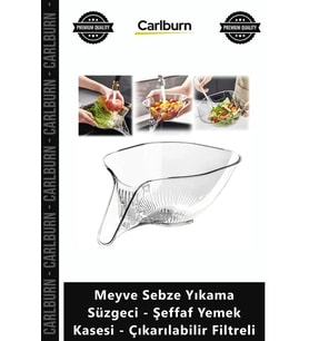 Özel Üretim Huni Uçlu Pratik Meyve Sebze Yıkama Süzgeci Şeffaf Yemek Kasesi Çıkarılabilir Filtreli