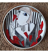 Loya Handmade - Dekoratif Çini Tabak (Modern Kızlar Serisi-Gül kokusu)