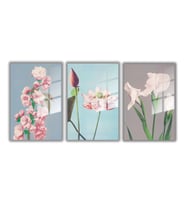 Temperli Gerçek Cam Tablo Seti Soft Pembe ve Beyaz Çiçekler