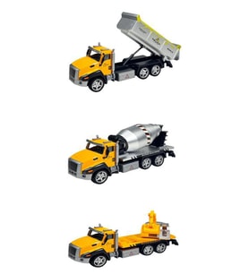 Oyuncak İnşaat Kamyonları Kazıcı Mikser Kasalı Taşıyıcı 3 lü Metal Set