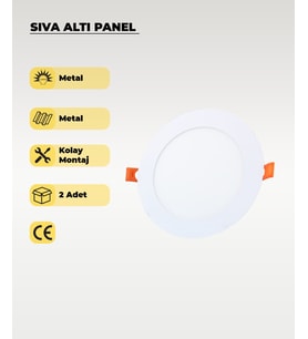 9W Sıva Altı Yuvarlak Slim Led Panel 3200K Sarı Işık - 2 Adet (Beyaz)
