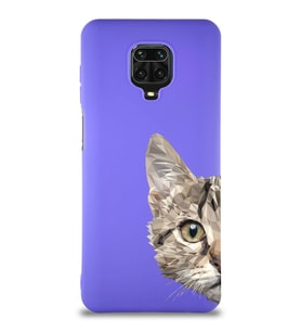 Xiaomi Redmi Note 9S Soft Premier Kapak Catface Tasarımlı Silikon Kılıf - Mor (Şeffaf)