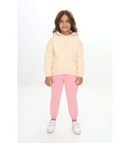 Toontoy Kız Çocuk Kapüşonlu Kanguru Cepli Nakışlı Eşofman Takım (Pembe)