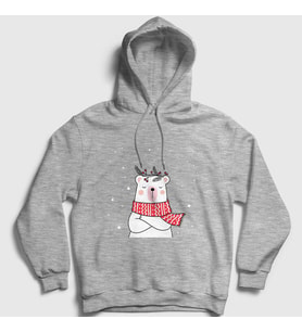 Presmono Unisex Gri Polar Bear Kutup Ayısı Yılbaşı Kapüşonlu Sweatshirt 270787tt (Gri)