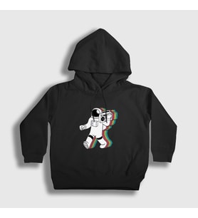 Presmono Unisex Çocuk Siyah Boombox Uzay Müzik Astronot Kapüşonlu Sweatshirt 496050tt