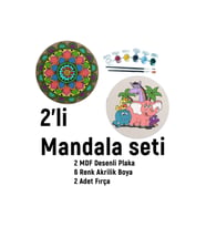 2'li Mandala Boyama Seti- Okul-aile Etkinliği-2 Ham Mdf Plaka, 6 Renk Boya,2 Fırça Model-53
