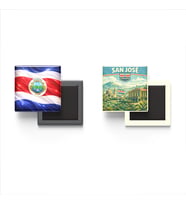 Buzdolap Magnetleri - Kosta Rika Bayrağı ve San José Retro Tema - 2'li Set Magneti