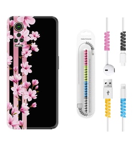 General Mobile GM 21 Pro GM 22 Pro Plus Kılıf Kablo Koruma Spiral Silikon Pink Flowers 3 1393