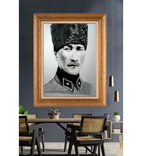 Altın Varaklı Çerçeveli Paspartulu Atatürk Tablo nh299 (Gold)