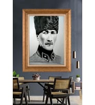 Altın Varaklı Çerçeveli Paspartulu Atatürk Tablo nh299 (Gold)