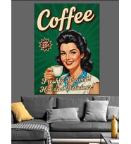Vintage Coffee Girl Reklamı Dekoratif Kanvas - Mdf Ahşap Tablo