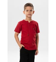 Kısa Kol Şile Bezi Zımbalı Yazlık Erkek Çocuk Tshirt Kırmızı 3051