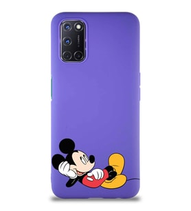 Oppo A52 Soft Premier Kapak Mickey Mouse-F Tasarımlı Silikon Kılıf - Mor (Şeffaf)