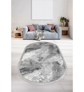 Dijidekor Halı Antrasit Cool Yıkanabilir Saçaklı Oval Delüxe Yolluk Kilim Salon Halısı Modelleri