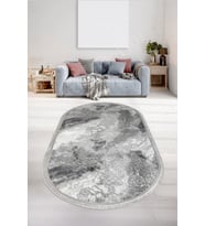 Dijidekor Halı Antrasit Cool Yıkanabilir Saçaklı Oval Delüxe Yolluk Kilim Salon Halısı Modelleri