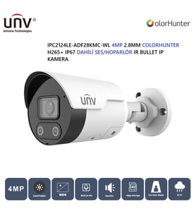 Uniview IPC2124LE-ADF28KMC-WL 4mp 2.8mm Sabit Lens COLORHUNTER H265+ Dahil Ses Ve Hoparlör IR IP Kamera