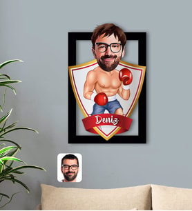 BK Gift Kişiye Özel İsimli Erkek Boksör Karikatürlü 3D Ahşap Tablo-1