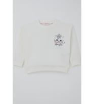 Breeze Kız Çocuk Sweatshirt Minik Taçlı Kedi Prenses Baskılı Sırt Baskı Detaylı 1.5-5 Yaş, Ekru