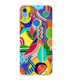 PrintiFy Huawei Y6 2019 ile Uyumlu 1mm Slim Fit Retro Renkler 6 Baskılı Şeffaf  Kılıf