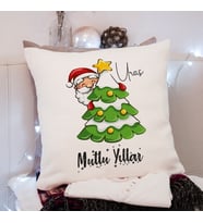 Mutlu Yıllar & Merry Christmas & Yılbaşı & Noel Baba Tasarımlı Yastık Kişiye Özel